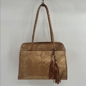 Patricia Nash Paris Gold Woven Tote Bag with Tassel
